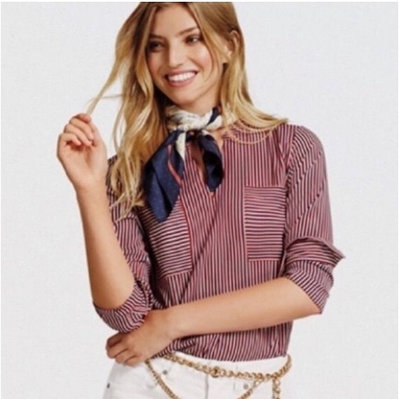 CAbi Tops - Cabi Franklin Blouse Red White Blue Stripe V Neck Pocket Blouse Top Women's M